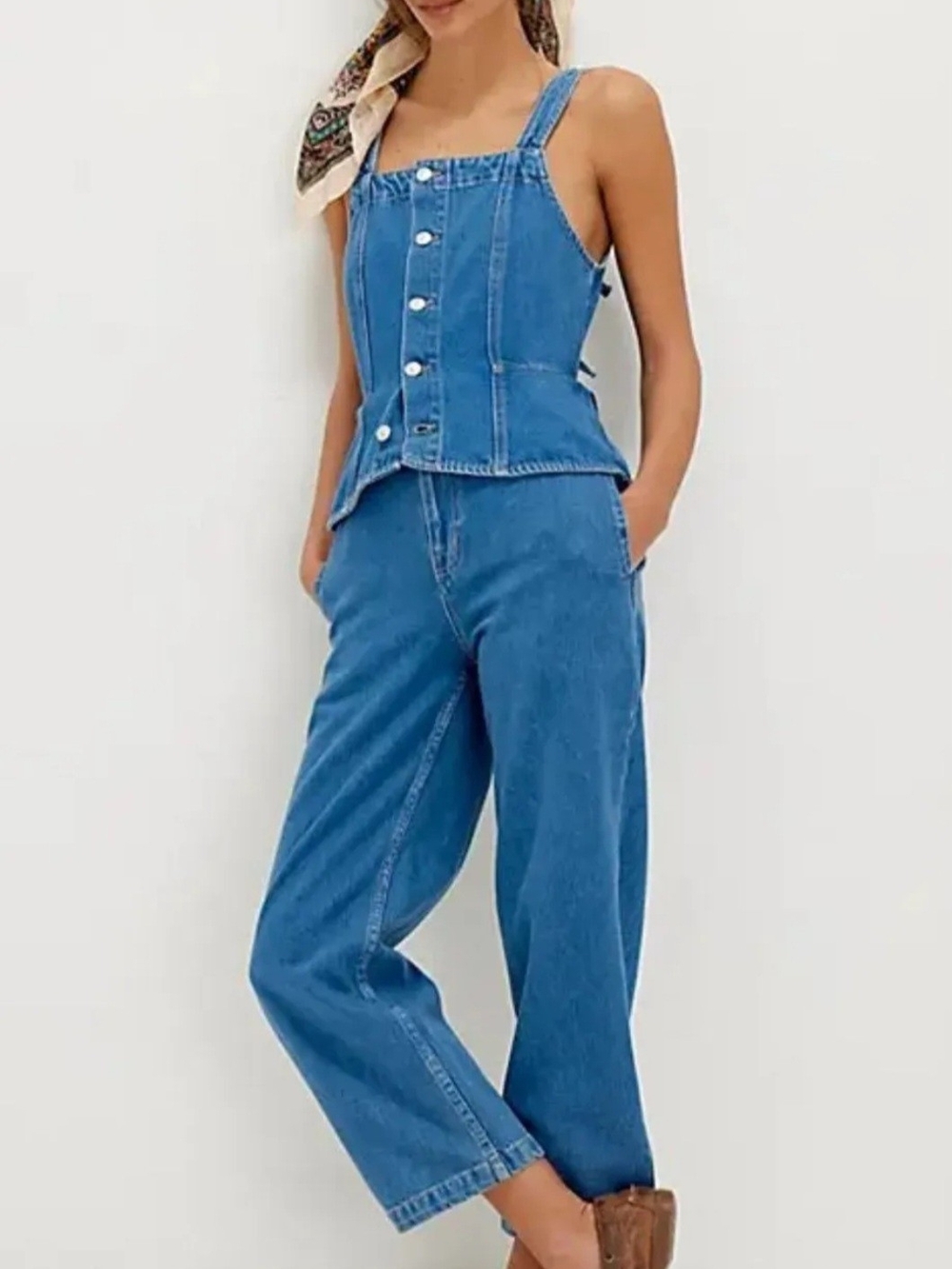 We The Free Hazel Denim Jumpsuit | Size Large